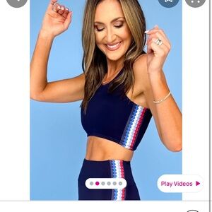 Navy Sports Bra with Multicolor Stripes